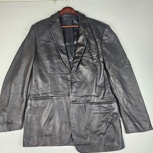 Men's Black Leather Blazer - Large